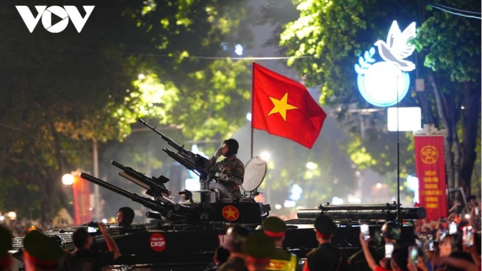 Close-up of military hardware at state-level parade rehearsal for National Day